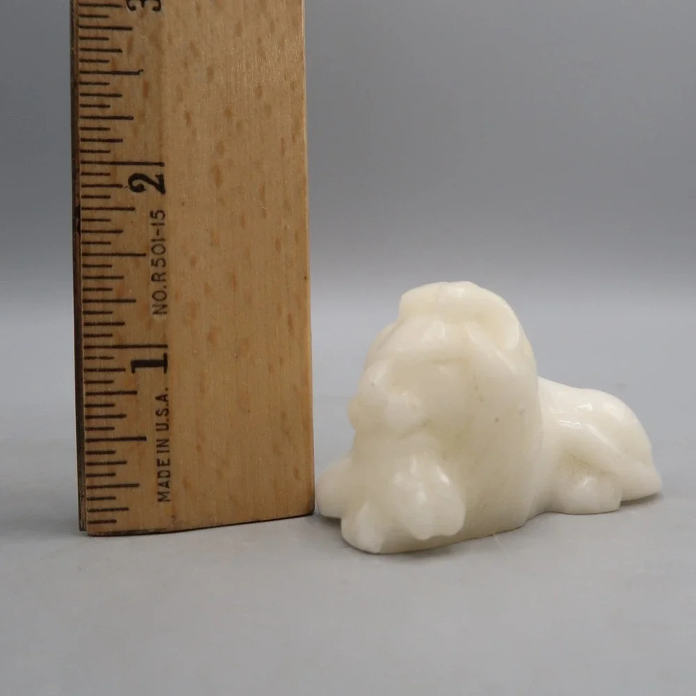 Handcarved White Marble Lion Crystal Safari Lion Figure Vintage